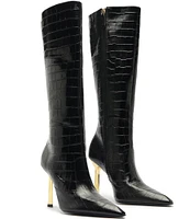 Schutz Ciara Crocodile Embossed Leather Tall Boots