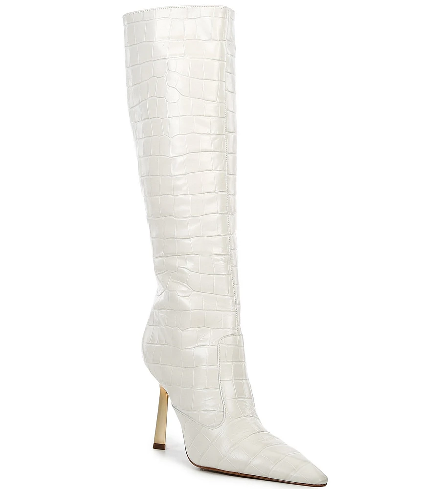 Schutz Ciara Crocodile Embossed Leather Tall Boots