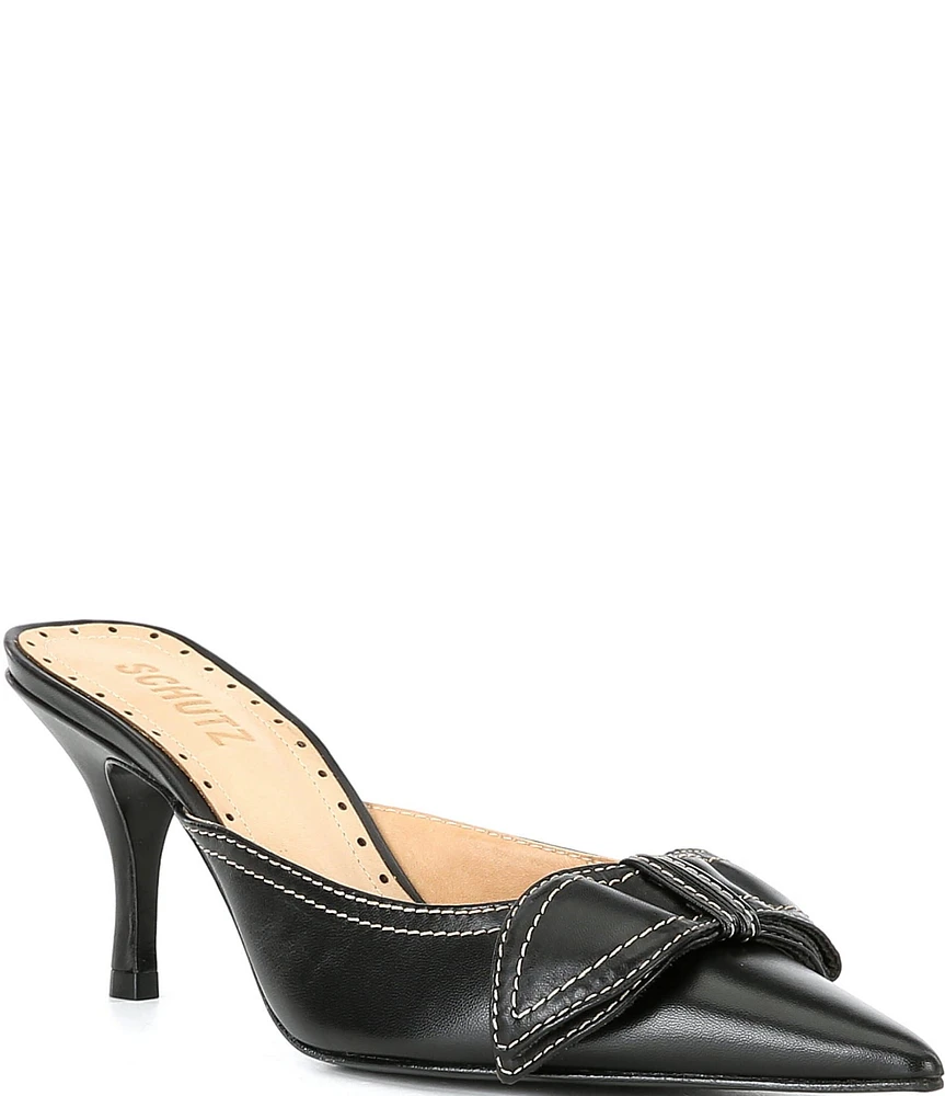 Schutz Claire Bow Leather Dress Mules