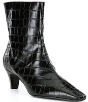 Schutz Dellia Crocodile Embossed Leather Booties