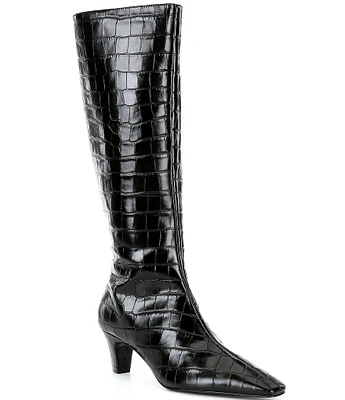 Schutz Dellia Up Crocodile Embossed Tall Leather Boots