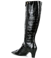 Schutz Dellia Up Crocodile Embossed Tall Leather Boots