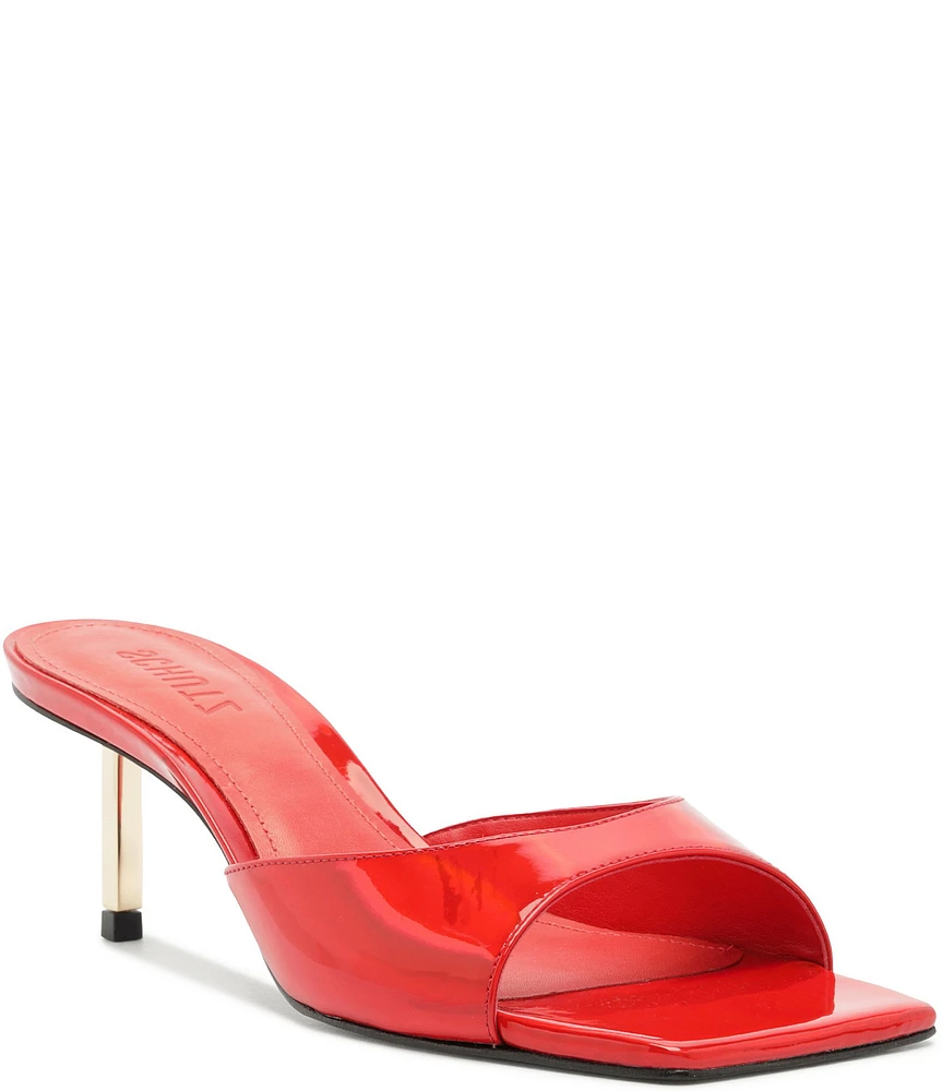 Schutz Dethalia Patent Leather Square Toe Slide Sandals