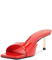 Schutz Dethalia Patent Leather Square Toe Slide Sandals