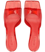 Schutz Dethalia Patent Leather Square Toe Slide Sandals