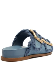 Schutz Enola Sporty Casual Bamboo Buckle Denim Slides