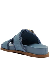 Schutz Enola Sporty Casual Bamboo Buckle Denim Slides