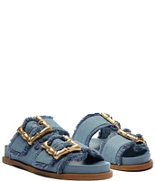 Schutz Enola Sporty Casual Bamboo Buckle Denim Slides