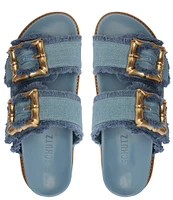 Schutz Enola Sporty Casual Bamboo Buckle Denim Slides