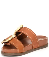 Schutz Enola Sporty Leather Buckle Detail Banded Slide Sandals