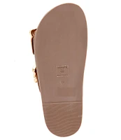 Schutz Enola Sporty Leather Buckle Detail Banded Slide Sandals