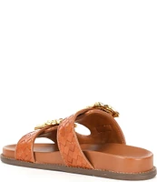 Schutz Enola Sporty Woven Leather Bamboo Buckle Detail Slide Sandals