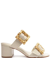 Schutz Enola Weekend Leather Bamboo Buckle Block Heel Slide Sandals