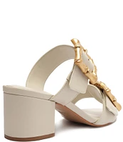 Schutz Enola Weekend Leather Bamboo Buckle Block Heel Slide Sandals