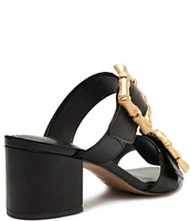 Schutz Enola Weekend Leather Bamboo Buckle Block Heel Slide Sandals