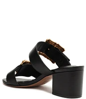 Schutz Enola Weekend Leather Bamboo Buckle Block Heel Slide Sandals