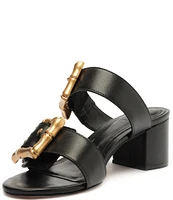 Schutz Enola Weekend Leather Bamboo Buckle Block Heel Slide Sandals