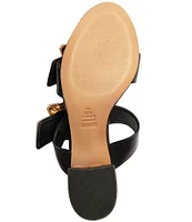 Schutz Enola Weekend Leather Bamboo Buckle Block Heel Slide Sandals