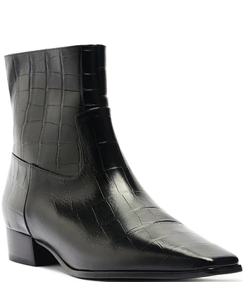 Schutz Helena Crocodile Embossed Leather Dress Booties