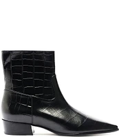 Schutz Helena Crocodile Embossed Leather Dress Booties