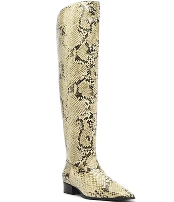 Schutz Helena Snake Print Leather Over The Knee Boots