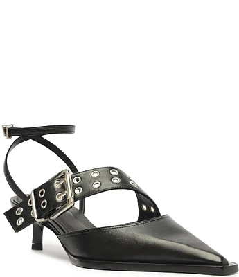 Schutz Jess Leather Buckle Ankle Strap Pumps