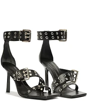 Schutz Jess Leather Buckle Ankle Strap Sandals