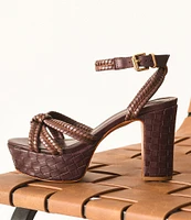 Schutz Kathleen Platform Woven Leather Ankle Strap Platform Sandals