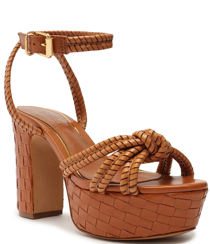 Schutz Kathleen Platform Woven Leather Ankle Strap Platform Sandals