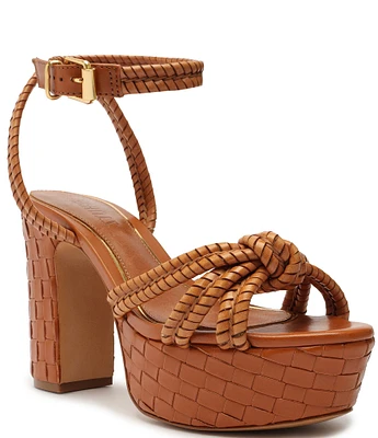 Schutz Kathleen Platform Woven Leather Ankle Strap Platform Sandals