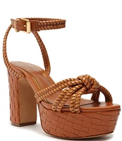 Schutz Kathleen Platform Woven Leather Ankle Strap Platform Sandals