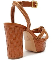 Schutz Kathleen Platform Woven Leather Ankle Strap Platform Sandals