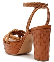 Schutz Kathleen Platform Woven Leather Ankle Strap Platform Sandals