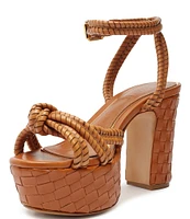 Schutz Kathleen Platform Woven Leather Ankle Strap Platform Sandals