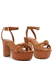 Schutz Kathleen Platform Woven Leather Ankle Strap Platform Sandals