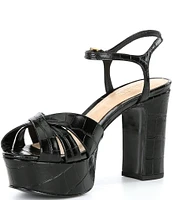 Schutz Keefa Crocodile Embossed Leather Platform Ankle Strap Sandals