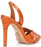 Schutz Keefa Crocodile Embossed Leather Slingback Sandals