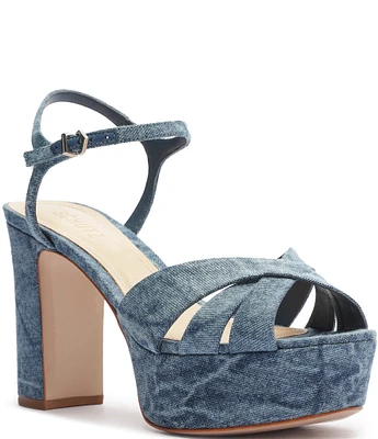 Schutz Keefa Denim Platform Ankle Strap Sandals