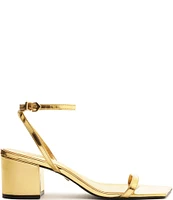 Schutz Kendall Mirror Metallic Block Heel Ankle Strap Dress Sandals