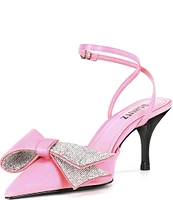 Schutz Kirsten Satin Rhinestone Bow Ankle Strap Pumps