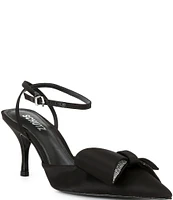 Schutz Kirsten Satin Rhinestone Bow Ankle Strap Pumps