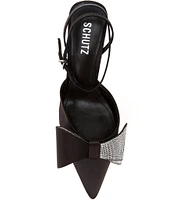 Schutz Kirsten Satin Rhinestone Bow Ankle Strap Pumps