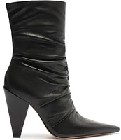 Schutz Lynn Leather Ruched Dress Booties