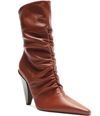 Schutz Lynn Leather Ruched Dress Booties