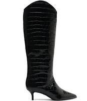 Schutz Maryana Lo Crocodile Embossed Leather Tall Boots