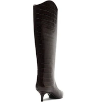 Schutz Maryana Lo Crocodile Embossed Leather Tall Boots