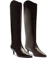 Schutz Maryana Lo Crocodile Embossed Leather Tall Boots