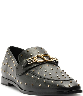 Schutz Morgan Leather Studded Loafers