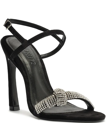 Schutz Pearl Crystal Embellished Nubuck Dress Sandals