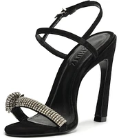 Schutz Pearl Crystal Embellished Nubuck Dress Sandals